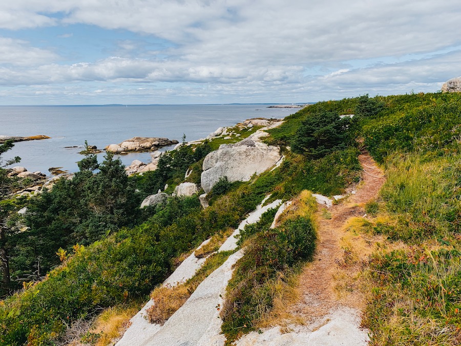 The hiking trail that gives a beautiful view of the ocean while hiking Polly's Cove.