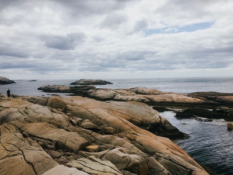 The rocky shoreline along the trail at Polly's Cove.