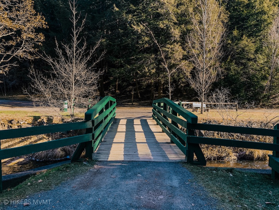 A bridge that leads to the hiking trails in Victoria Park.