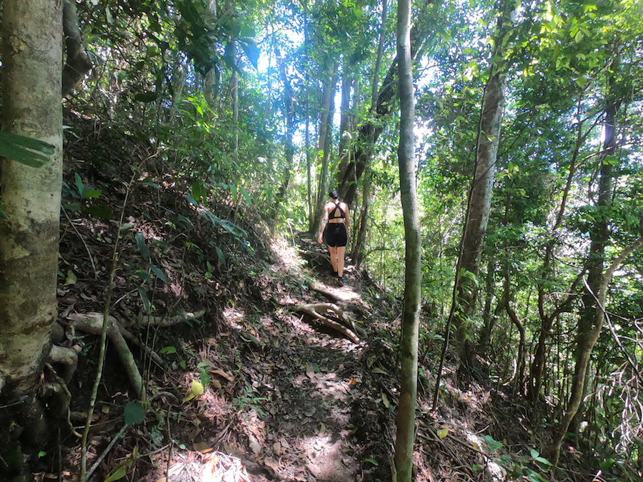 Julia hiking on a backcountry trail on the Arrows walking tract. 