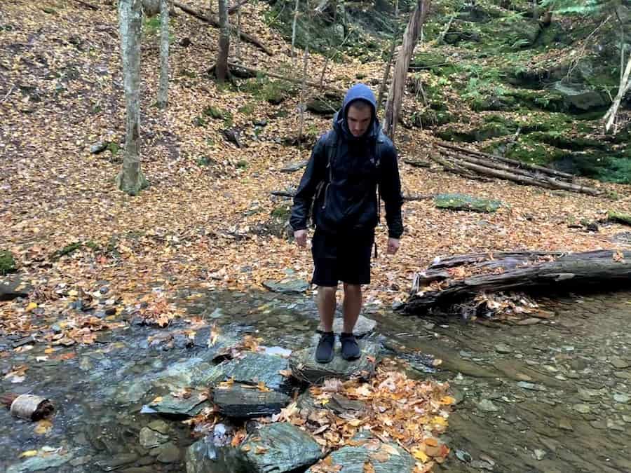 Arthur crossing the river on the MacInnis Brook Falls trail. 