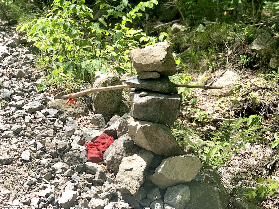 A manmade rock statue along the Moses Mountain trail. 