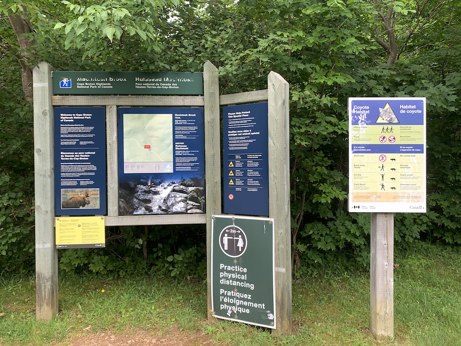 The entrance sign to MacIntosh Brook Trail. 