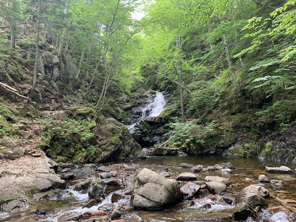 A waterfall at the end of MacIntosh Brook Trail.