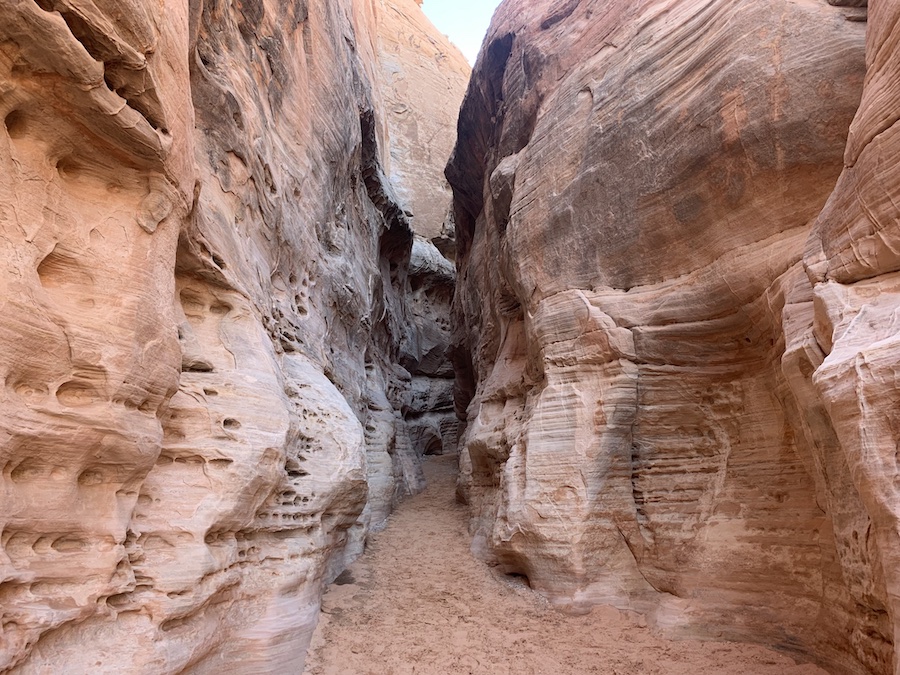 Narrow slot canyon on the White Domes Loop in the Valley Of Fire State Park. 