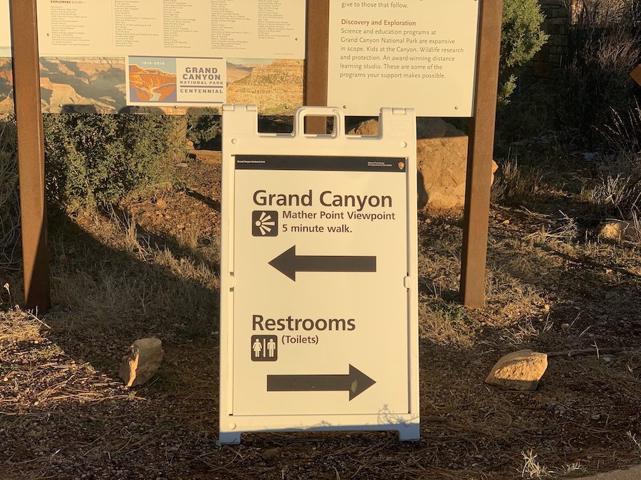 Trail sign at the Grand Canyon on the Rim Trail. 