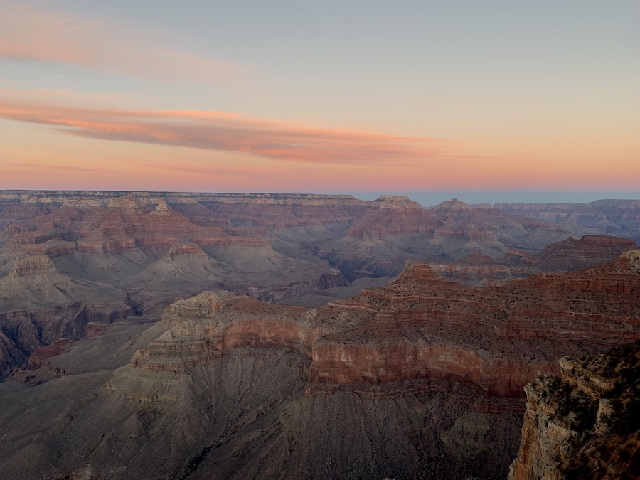 Sunset over the Grand Canyon from the Rim Trail. 