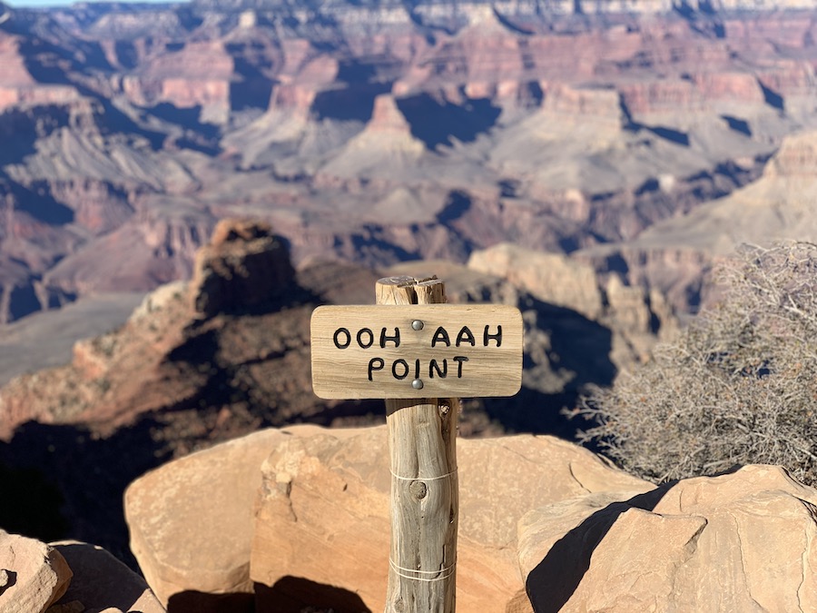 Sign of Ooh Aah Point on the South Kaibab Trail in the Grand Canyon. 