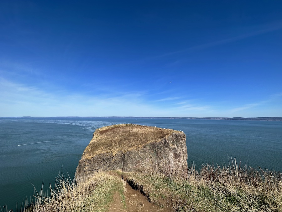 Lookout that overlooks the cliffs and ocean on the Cape Split trail. 