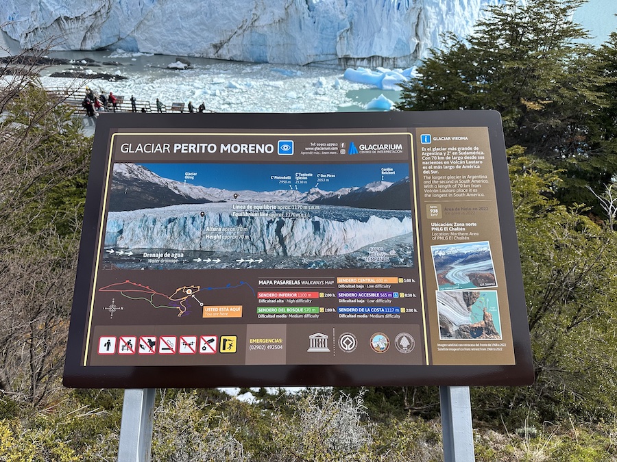 Trail map and sign for Perito Moreno Glacier Walkways