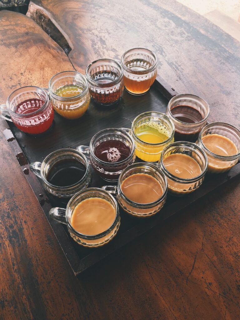 Different types of coffees and teas at a coffee plantation in Bali
