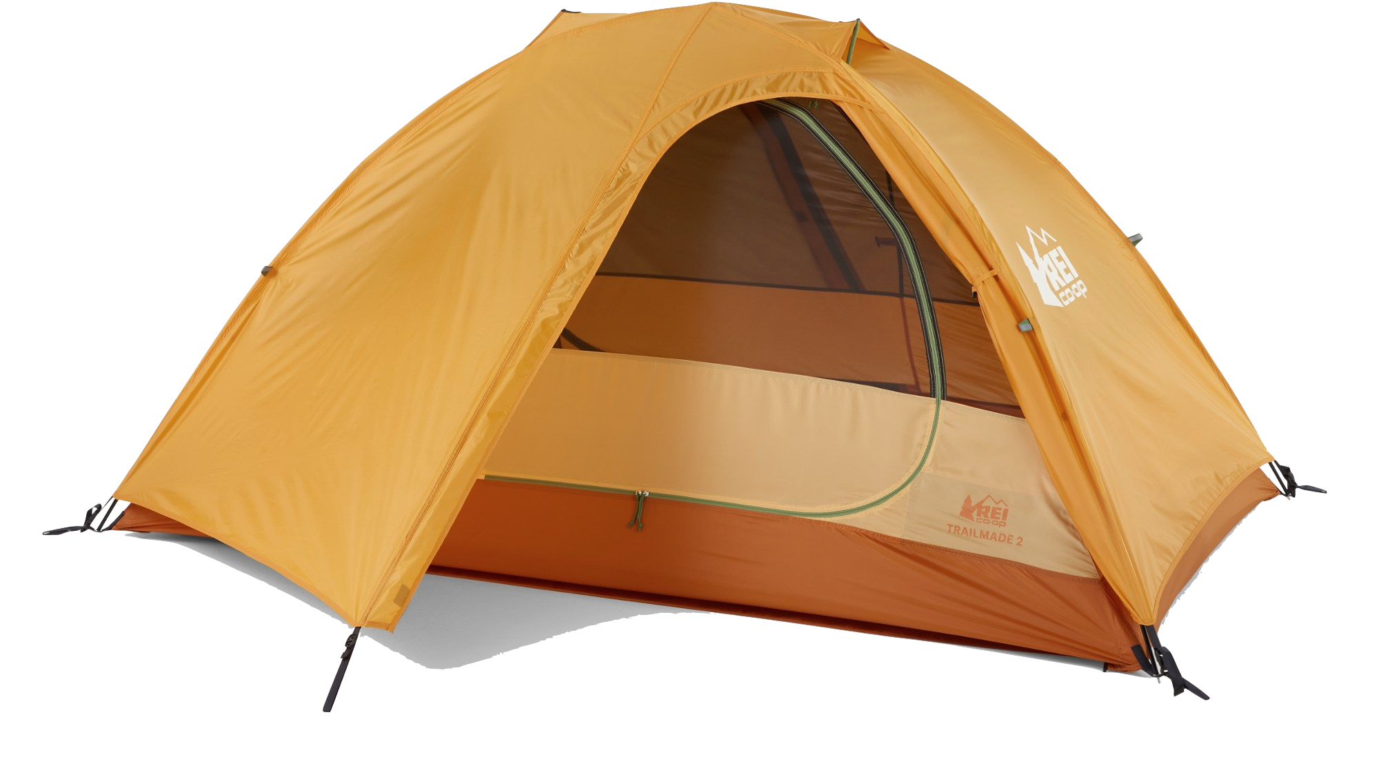 Yellow REI Co-op Trailmade 2 Tent with footprint
